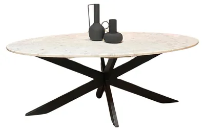 Produktbild von Couchtisch Menza Marmor Metall Weiß Schwarz 130 x 70 x 46 cm