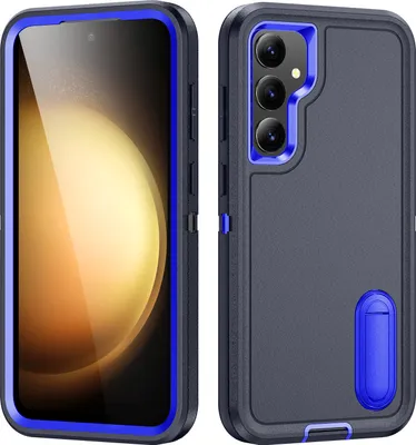 Produktbild von Hülle für Samsung Galaxy S23 FE Hybrid Dreilagige Robust Stoßfest Schwerlast Schutzhülle mit Ständer Dunkelblau