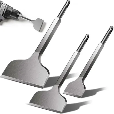 Image de Kit de burins SDS-Plus pour carrelage - Burins plats - 40, 75 et 100 mm - Acier 40Cr - Pour carrelage, béton, maçonnerie et pierre - Compatible avec les marteaux-perceurs