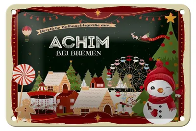 Produktbild von Blechschild Weihnachten Grüße ACHIM BEI BREMEN Geschenk Schild 18x12cm