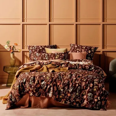 Obrázok produktu pre Sada posteľnej bielizne 200x220 cm, 3-dielna, s kvetinovým vzorom, hnedá, vyrobená z mikrovlákna, so zipsom
