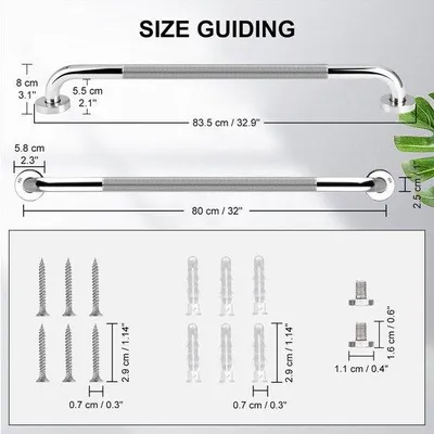 Produktbild von Griffstangen für Badewannen und Duschen (2er-Pack), rutschfeste Griffstangen für das Badezimmer, Duschgriffe aus Edelstahl 304, 80 cm, Sicherheitsgriffe