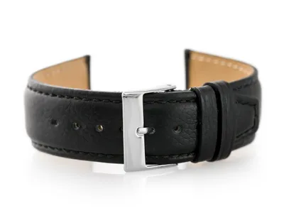 Image de Bracelet de montre Pacific W26 Premium - Bracelet en cuir véritable 22mm noir, bracelet de remplacement pour hommes avec fermoir métallique argenté, bracelet en cuir pour montre