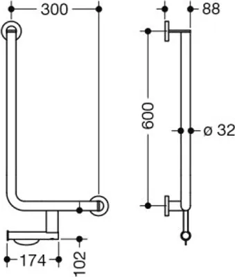 Produktbild von HEWI 900.22.10940 Winkelgriff, d:32/32, PRH, A1:600,