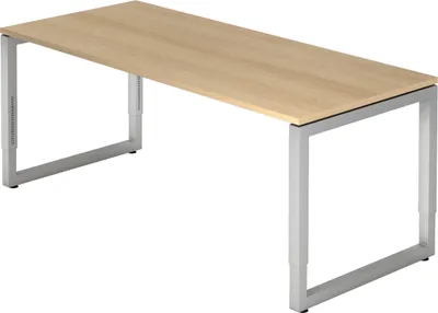 Produktbild von bümö Schreibtisch Serie-R - Gestell: Silber, Größe:  180 x 80 cm, Nachbildung: Eiche