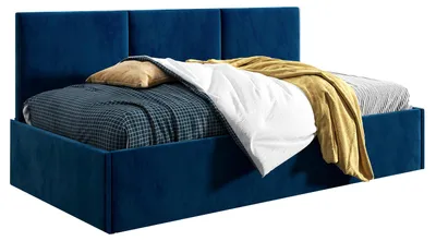 Produktbild von Belvedo Jugendbett Polsterbett 100x200 cm - Dunkelblau - Holzbett mit Lattenrost - Stoff Riviera 81 - Comfort Asti