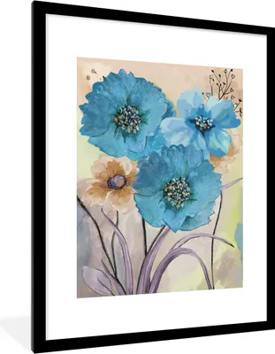 Produktbild von MuchoWow® Gerahmtes Poster Malerei - Ölfarbe - Collage - Blumen 60x80 cm - Poster mit Schwarzem Bilderrahmen Wandposter Rahmen Foto Bilder - Wohnzimmer - Dekorationen - Prämie