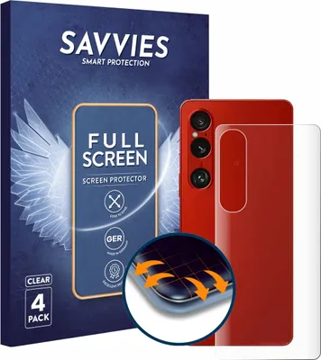 Produktbild von 4x Savvies Fullscreen Schutzfolie für Sony Xperia 1 VI (Rückseite) Displayschutz Folie Fullcover Klar Transparent