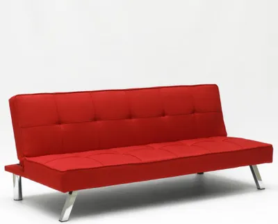 A red sofa bed on a white background.