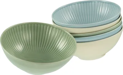 A set of pastel-colored ceramic bowls.