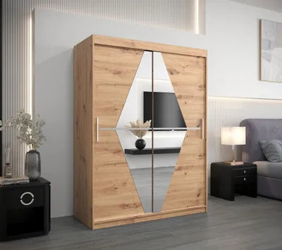 Obrázek produktu pro Šatní skříň se zrcadly TATANA - šířka 150 cm, dub artisan