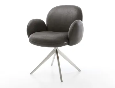 Produktbild von DELIFE Drehstuhl Nube-Flex mit Armlehnen Mikrofaser Anthrazit Vintage Kreuzgestell breit Edelstahl 360° drehbar Wippfunktion Taschenfederkern
