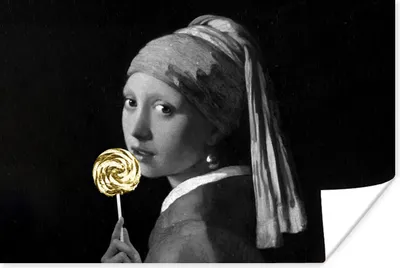 Produktbild von MuchoWow® Poster Mädchen mit Perlenohrring - Johannes Vermeer - Schwarz und weiß 60x40 cm - Schlafzimmerdekoration