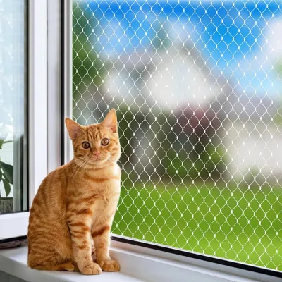 Image de Filet de protection pour chats en nylon, dimensions 3 x 4 mètres, transparent, résistant à la déchirure, découpable, filet de sécurité pour balcon