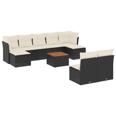 Image de vidaXL Ensemble de 10 canapés de jardin avec coussins noir poly rotin