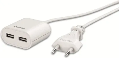 Obrázok produktu pre Hama USB napjac zdroj/splitter s kblom dlhm 1,9 m, 2,4 A, 2x USB-A, biely