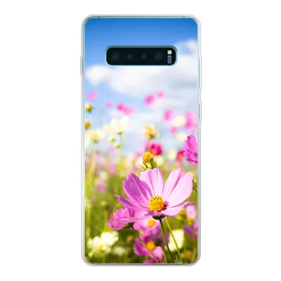 Produktbild von MuchoWow® Handyhülle Schutzhülle Hülle für Samsung Galaxy S10 Lite Blumen - Wiese - Lila - Gras - Weiß - Wolken - Blau Silikon Softcase Handy Hülle - Schutz