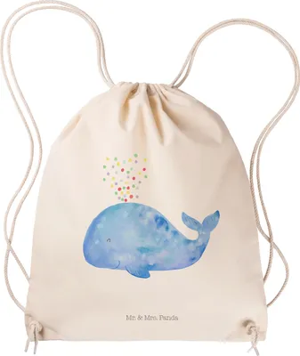Produktbild von Mr. & Mrs. Panda Jutebeutel Wal Konfetti - Transparent - Geschenk, wander rucksack, Abnehmen, gymnastiktasche, Wale, Turnbeutel, Trennung, Beutel, Meer, Stoffbeutel