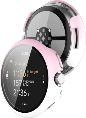 Produktbild von Schutzhülle mit Glas für Google Pixel Watch 3 45mm, Bizon Case+Glass Watch, Weiß-Rosa