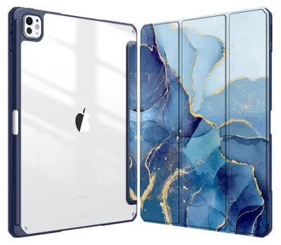 Produktbild von Fintie Hybrid Hülle für iPad Pro 13 Zoll (M4) 2024 mit Stifthalter - Stoßfeste Schutzhülle mit transparenter Hartschale auf der Rückseite Case für 13" iPad Pro M4, Ozean Marmor
