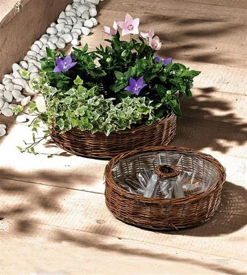 Produktbild von 2x Pflanzrad aus Weide, braun, Pflanzschale, Blumenschale, Pflanzgefäß, Blumentopf, Gartendeko für Draußen