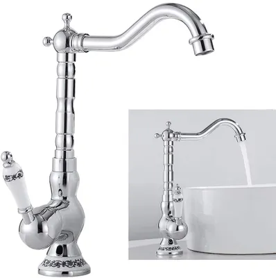 Obrázek produktu pro Retro koupelnová vodovodní baterie Jednopáková umyvadlová baterie Směšovací kohoutek Mosaz ( stříbrná )