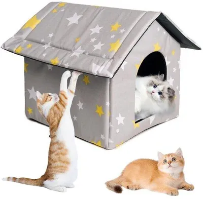 Productafbeelding van Unyqoos® waterdichte, winterbestendige kattenhuis voor buiten – opvouwbaar, gemaakt van Oxford-stof met schuimvulling, met een afneembaar, wasbaar binnenkussen