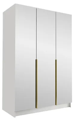Produktbild von MIRJAN24 Kleiderschrank Calia III, Schlafzimmer, mit Spiegel, Drehtürenschrank, mit Kleiderstange, Modern, Garderobenschrank, Metallgriffe (Farbe: Weiß / Weiß + Gold)
