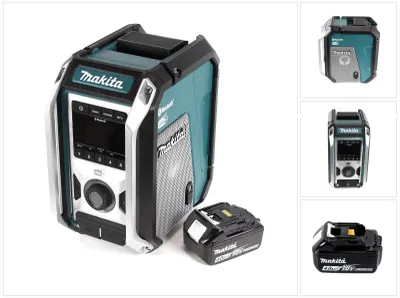 Image de Radio de chantier Makita DMR 115 M1 à batterie 12 V - 18 V, Bluetooth, DAB+, IP65 + 1 batterie de 4,0 Ah, sans chargeur