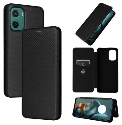 Immagine prodotto di Per Motorola Moto E15 / Moto G05 Fibra di carbonio Texture Flip Cover Nero