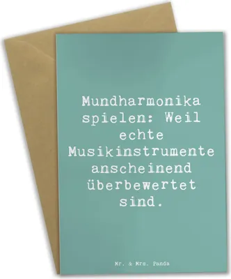 Produktbild von Mr. & Mrs. Panda Klappkarte Spruch Mundharmonika Freude - Meeresbrise - Geschenk, osterkarte, Humor, Lernen, Glückwunschkarte, weihnachtskarten, Musiker, Musikinstrument