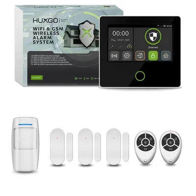 Immagine prodotto di Sistema di allarme wireless HUXGO per casa con Wi-Fi e GSM 4G – Set composto da 1 rilevatore di movimento, 3 sensori per porte, app TUYA – HXA502 B