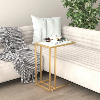 Zdjęcie produktu dla vidaXL Stolik pod komputer biały marmur 50x35x65 cm szkło hartowane