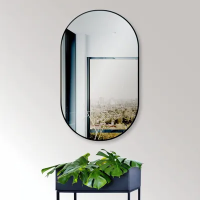 Ovaler Wandspiegel 50x90 cm, Matt Schwarz, Alurahmen