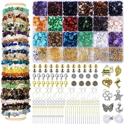 Immagine prodotto di Kit per creare gioielli, 1180 perline di pietra naturale, 5-8 mm, 18 colori, set per il fai-da-te