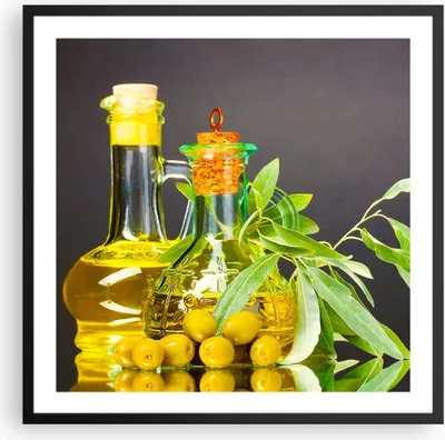 Produktbild von Gerahmtes Poster - Schwarzer Rahmen - Flasche Glas Olive Öl - 60x60 cm - Wand Bild - Wanddeko - Wandbilder - Kunstposter - Wandposter - Bilderrahmen - Bilder - Kunstdruck - Wandbild - P2BAC60x60-2168
