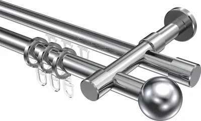 Produktbild von Interdeco Rundrohr-Innenlaufstange / Gardinenstange (Kombination) Chrom, Typ Prestige Luino (Kugel), 20 mm Ø 2-läufig, 120 cm