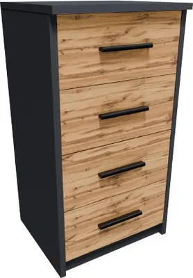 Produktbild von MATKAM Kommode Bodo 4S mit vier Schubladen, H/B/T 75 x 40 x 35 cm, Griffe in Metall-Optik, Führungsschienen aus Metall (Anthrazit-Wotan Eiche)
