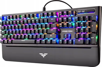 Zdjęcie produktu dla Klawiatura gamingowa Preyon RGB z podświetleniem LED, podłączana przez USB, wyposażona w zaawansowany system oświetlenia