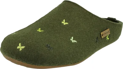 Produktbild von Haflinger Damen Hausschuh Pantoffel Wollfilz Stickerei Everest Farfalline 484014, Größe:37 EU, Farbe:Grün