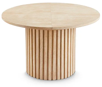 Image de MENZZO Table ronde extensible pied central style colonne Burkina 120-160cm Effet travertin Beige