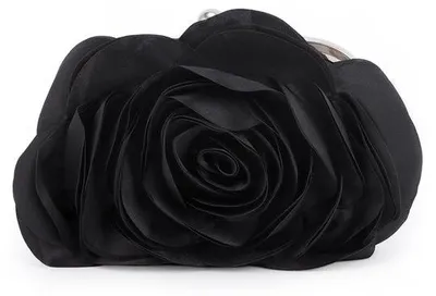 Image de Pochette en satin noir à motif de roses pour femme, unie, pochette de soirée, pour les mariages et les fêtes
