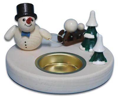 Productafbeelding van Kandelaar van hout - theelichthouder met schattig sneeuwmandesign - motief: slee & cilinder - diameter: ca. 11 cm -  Germany