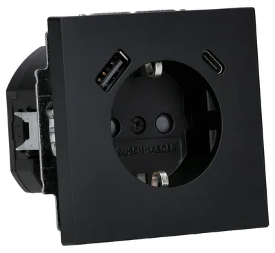 Produktbild von USB-Steckdose A+C, Sicherheitsausführung, schwarz, matt, 2 Anschlüsse