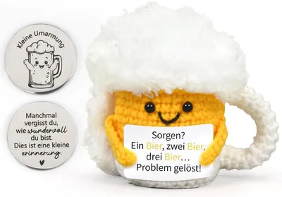 Productafbeelding van Bier cadeaus voor mannen - Gebreide pop - Anti-stress cadeau - Positieve knuffeldier - Gehaakte emotionele ondersteuning