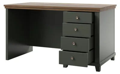 Productafbeelding van Bureau ASSIA 140 cm donkergroen en hout - 4 lades met knopgrepen - Chique elegantie
