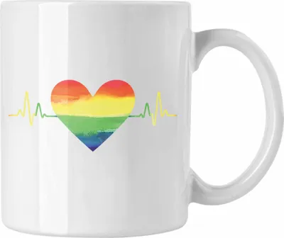 Produktbild von Trendation - Regenbogen Tasse Geschenk LGBT Schwule Lesben Transgender Grafik Pride Herzschlag (Weiß)