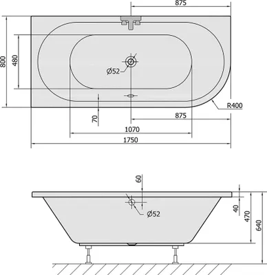 Zdjęcie produktu dla VIVA L Wanna asymetryczna 175x80x47cm, lewa, czarny mat