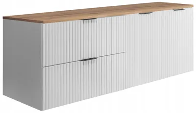 Obrázek produktu pro Rodan Koupelnová skříňka pod umyvadlo 140cm - Závěsná - Drážkovaná Bílá - Deska Dub - FLOW