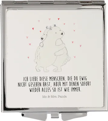 Produktbild von Mr. & Mrs. Panda Schminkspiegel Eisbär Umarmen - Weiß - Geschenk, Reisespiegel, Reise Kosmetikspiegel, Lustige Sprüche, klein, Taschenspiegel